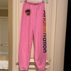 Aviator Nation Kids Pink Joggers with Rainbow Logo